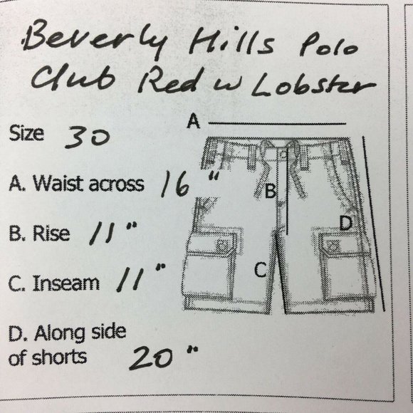 Lobster Print Mens Shorts - size 30 Beverly Hills Polo Club Red with Belt Cotton - Picture 9 of 9